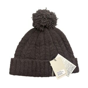 Barefoot Dreams CozyChic Cable‎ Beanie Pom Dark Brown NWT One Size